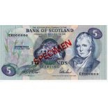 Scotland, Bank of Scotland 5 Pounds dated 7th January 1994, SPECIMEN note signed Pattullo & Burt,
