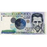 Colombia 20000 Pesos dated 1st May 2000, rare REPLACEMENT note with diamond shape beside signatures,