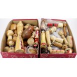 Japanese wooden dolls, various sizes, quantity contained in 2 large boxes. Interesting lot.