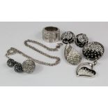 Mixed lot of silver jewellery to include three pendants, earrings, a ring and a necklace, weight