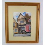 Local Interest. Original watercolour of The Crooked House, Lavenham by Mick Sumner. Signed bottom