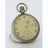 Gents base metal open face pocket watch by Rolex. The signed cream dial with roman numerals and