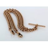 9ct "T" Bar pocket watch chain. Length approx 44cm, weight 47.7g