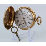 Mid-size 14ct full hunter pocket watch by Courvoisier Freres. Approx 43mm dia, total weight 60.6g,