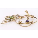 Two 9ct stamped Art Nouveau Pendants set with Peridot and Amethyst weight 3.3g