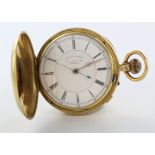Gents 18ct cased full hunter pocket watch. Hallmarked Chester 1901. The signed white dial by "