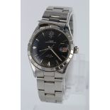 Gents stainless steel cased Tudor (Rolex) Prince-Oysterdate wristwatch. The black dial with silvered