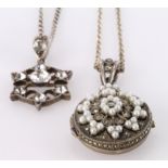 Two silver pendant and chains, one pearl set locket, and one cz pendant. Weight 22.7g