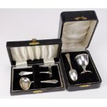 Boxed silver pusher & spoon set, hallmarked Birmingham 1968 along with a boxed silver egg cup &