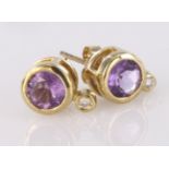 9ct amethyst and diamond stud earrings, weight 2.3g