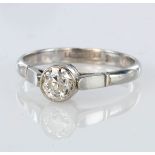 Platinum diamond solitaire ring, consisting of a round old cut diamond approx 0.50ct in a millegrain