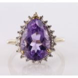 9ct Gold QVC Amethyst/CZ Ring size P weight 4.3g