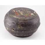 Large Japanese black laquered papier mache bowl with lid, circa late 19th to early 20th Century,