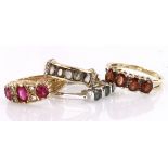 Four 9ct mixed gemstone band rings, weight 12.5g