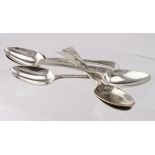 Set of six Georgian silver tablespoons, hallmarks heavily rubbed, each engraved with matching