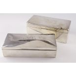 Two wood lined hallmarked silver boxes, largest 17.5cm x 9cm approx.