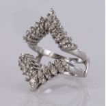 14ct white gold double wishbone ring, certificated as set with 1.20ct marquise diamonds, colour G/