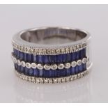 18ct White Gold Diamond and Sapphire set Ring size O weight 9.9g