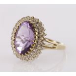 9ct Gold Amethyst and Diamond Ring size O weight 4.7g