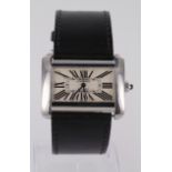 Gents stainless steel cased Cartier automatic wristwatch (ref 2612). The engine turned cream dial