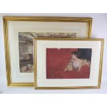 Two limited edition prints by William Russell Flint. The first, Two Girls resting in barn. Published