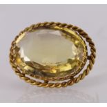 Yellow metal Brooch (tests 18ct plus) set with large Citrine weight 10.2g