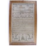 George III childs sampler, by Catherine Wacker, aged 9, with alphabet & verse, decorated with