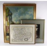 Pictures, prints & maps. A collection of framed & glazed pictures, prints & maps, including a signed