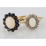 Two 9ct yellow gold rings to include an opal and diamond cluster ring, finger size O, weight 2.0g