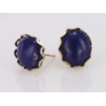 9ct yellow gold oval earrings set with lapis cabochon, weight 1.3g