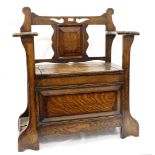 Oak Monks chair, circa late 19th to early 20th Century, split to one arm rest, height 86cm, width
