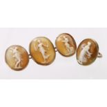 9ct yellow gold Three Graces triple cameo bar brooch, measuring 6.5cm x 3.7cm, weight 9.7g. Matching