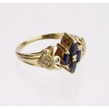 Unusual 18ct yellow gold ring with double sided swivel head, one side set with four marquise