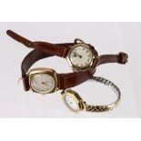 Three 9ct cased wristwatches. Hallmarked Chester 1935, London 1943 & 1959. All working when