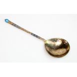 Russian silver-gilt Cloisonne enamel 84 zolotniks (.875 Fineness) spoon, possibly by Pavel Akimov