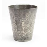 Russian Interest. An early engraved pewter beaker, commemorating the Coronation of Elisabeth