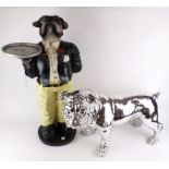 Two Large dog ornaments, one depicting a Deco Bulldog by Kare Designs, some wear, height 41cm,