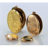 Four 9ct cased photograph lockets of various sizes, total weight 30.2g
