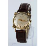 Gents gold plated wristwatch by Elgin. The sigined dial chequered dial with arabic/baton markers,