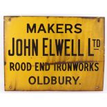 Enamel Sign. An original enamel sign 'Makers John Lewell Ltd, Rood End Ironworks, Oldbury', 61cm x