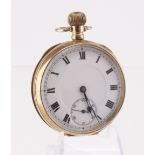 Gents 9ct gold open face pocket watch. Hallmarked Chester 1924. The white dial with roman numerals