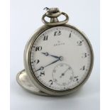 Zenith open face pocket watch. The white enamel dial with arabic numerals and subsidiary second dial