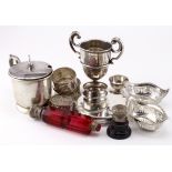 Mixed Silver. A collection of mixed silver items, including trophies, bon bon dishes, napkin