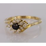 14ct yellow gold sapphire and cubic zirconia cluster ring, finger size N, weight 2.6g