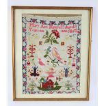 Sampler. by Mary Ann Hanchett (aged 11 yrs) 1860. Framed. Size 28cm x 38cm.