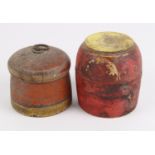 Two hand painted carved pots (possibly Indian), circa early 20th Century, largest height 90mm,