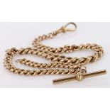 9ct "T" Bar pocket watch chain. Length approx 36.5cm, weight 56.5g