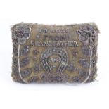 Victorian beaded cushion, decorated with a horse shoe, reads 'To Rose From Grandfather 1898', 20cm x