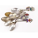 Nine silver & enamel souvenir teaspoons, including H.M.S Victory, Lincoln (x 2), Edinburgh, York (