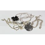 Silver jewellery to include two silver necklaces, a pendant and chain and pendant, weight 50.6g